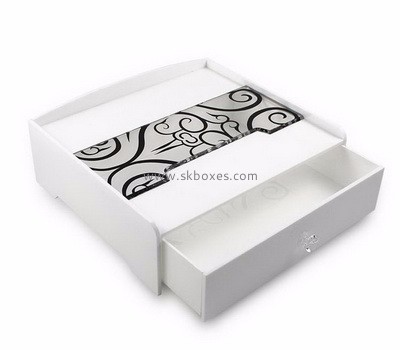 Customized white acrylic drawer box with printing BMB-006