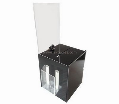 Black acrylic donation box with sign holder BBS-702