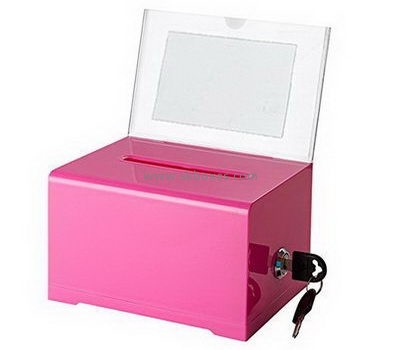 Pink acrylic suggestion box with lock and sign holder BBS-713