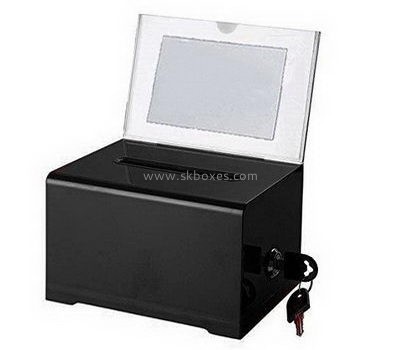 Black acrylic suggestion box with sign holder BBS-711