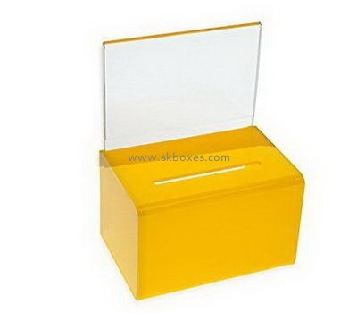 Customize yellow acrylic ballot box with sign holder BBS-762