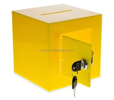 Custom yellow acrylic lockable donation box BDC-2079