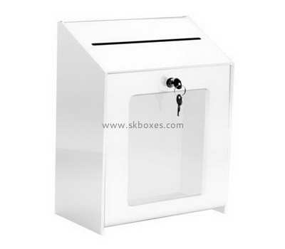 Custom lockable acrylic suggestion box with sign holder BDC-2084