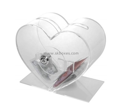 Plexiglass box supplier custom heart shape charity box acrylic donation box BDB-281