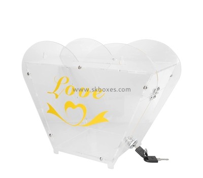 Acrylic boxes manufacturer custom plexiglass heart shaped donation box with lock BDB-286