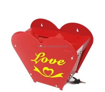Acrylic boxes supplier custom perspex heart shaped money donation box BDB-287