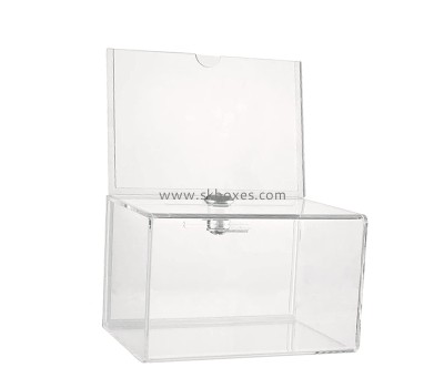Plexiglass boxes supplier custom acrylic charity fundraising box with lock and sign holder BDB-289