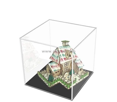 Custom clear acrylic model castle display case with black base BDC-2392