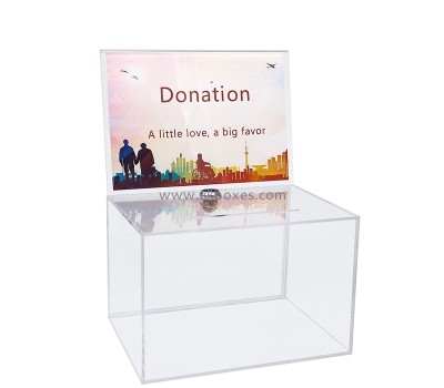 Custom clear acrylic donation box with sign holder BBS-794