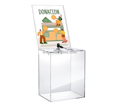 Custom plexiglass donation box with lock and sign plate BBS-797