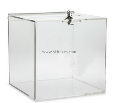 Custom clear acrylic plexiglass lockable donation display box BDB-054