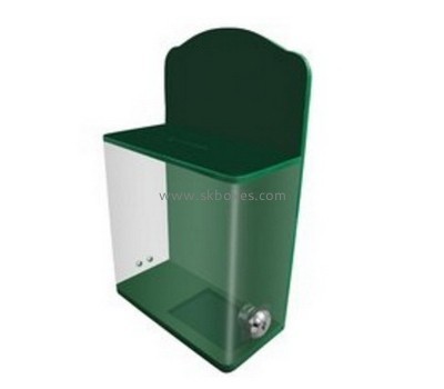 Bespoke green acrylic lockable donation box BBS-454
