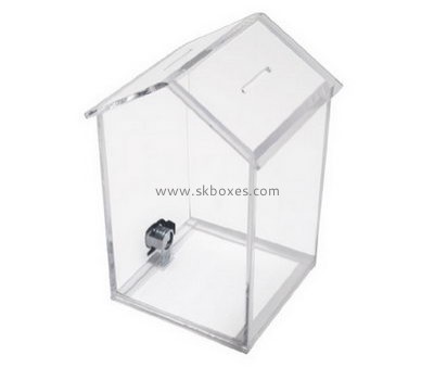 Customize acrylic house shaped donation box BDB-138