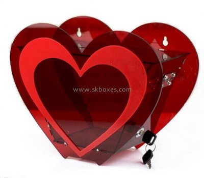 Customize red acrylic heart shape donation box BDB-147