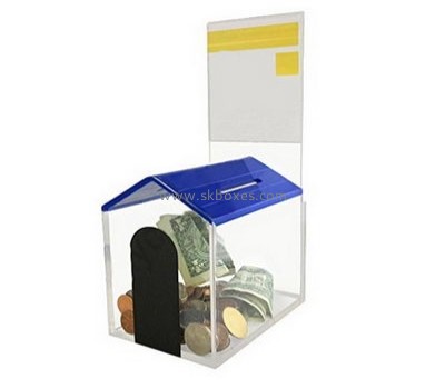 Customize clear acrylic house shaped donation box BDB-149
