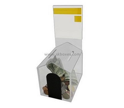 Customize clear acrylic house shaped donation box BDB-148