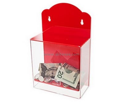 Customize red acrylic money donation box BDB-150