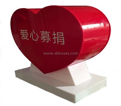 Customize heart shaped red acrylic donation box BDB-153
