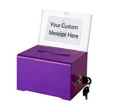 Customize purple acrylic cash donation box BDB-154