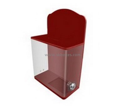 Customize red acrylic lockable donation box BDB-164