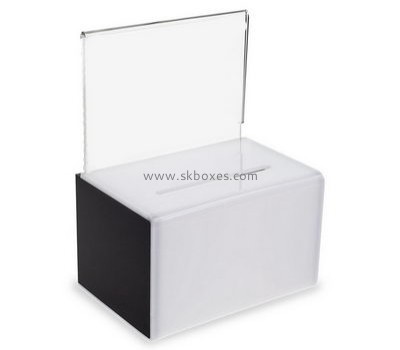 Customize white acrylic donation boxes with lock BDB-165
