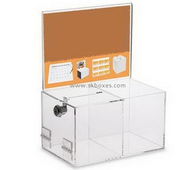 Large clear acrylic 3 grid ballot box with sign holder BBS-704