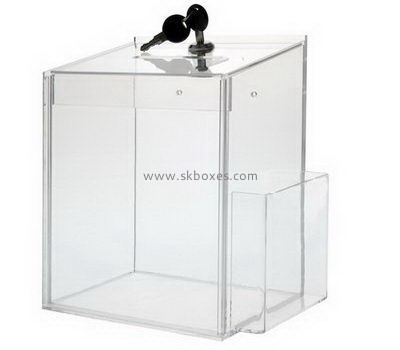 Clear acrylic ballot box with brochure holder and lock BBS-707