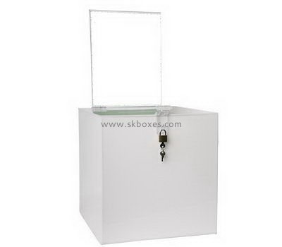 White acrylic suggestion box with sign holder and lock BBS-714