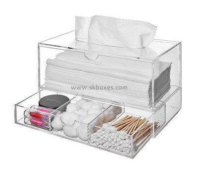 Custom clear acrylic tissue box with organizer BDC-2169