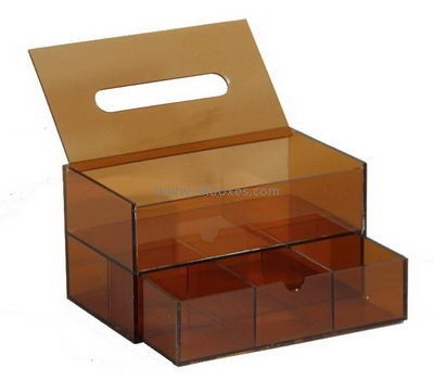 Custom brown acrylic tissue box with organizer BDC-2172
