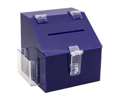 Custom purple acrylic charity box with brochure holder BDC-2238
