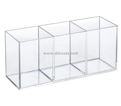 Customize acrylic pen holder 3 compartments, clear lucite pencil organizer cup for countertop desk accessory storage BDC-2287