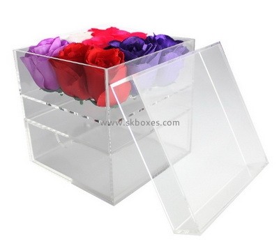 Acrylic box manufacturer customize square clear acrylic flower box with lid BDC-203
