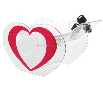 Custom design heart shape transparent acrylic plastic donation box BDB-011