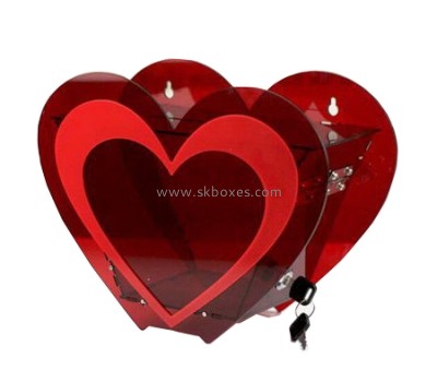 Heart shape red acrylic ballot box with lock BBS-007