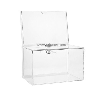 Lucite boxes supplier custom acrylic commet box with lock and sign holder BBS-773