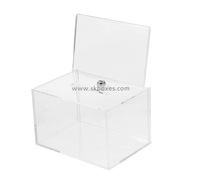 Lucite boxes supplier custom acrylic fundraising donation box with lock & sign holder BDB-291