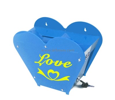 Perspex boxes supplier custom acrylic wall mounted heart shape money donation box BDB-293