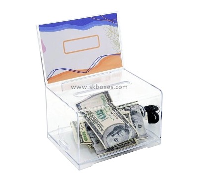 Plexiglass boxes manufacturer custom acrylic charity box with sign holder BDB-296