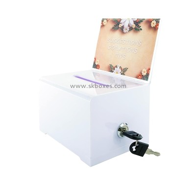 Plexiglass boxes supplier custom acrylic donation box with sign holder BDB-297