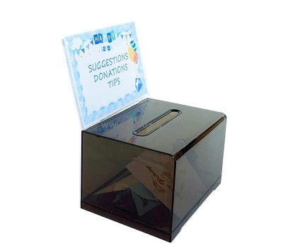Lucite boxes manufacturer custom acrylic money donation box with sign holder BDB-298