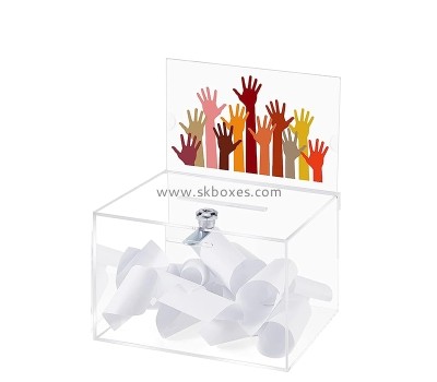 Perspex boxes supplier custom acrylic fundraising box with sign holder BDB-301