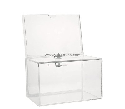 Perspex boxes manufacturer custom acrylic charity box with sign holder BDB-300