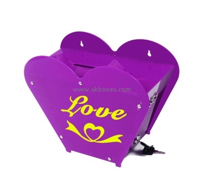 China plexiglass supplier custom acrylic heart shape money donation box BDB-309
