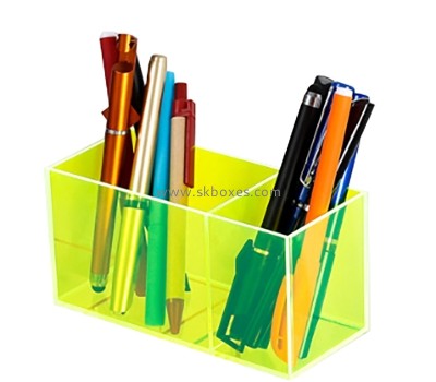 Custom fluorescent green acrylic desktop pens holder BSC-131