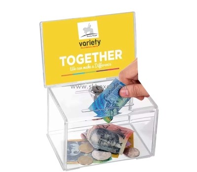 Custom acrylic money collection box with sign holder BBS-804