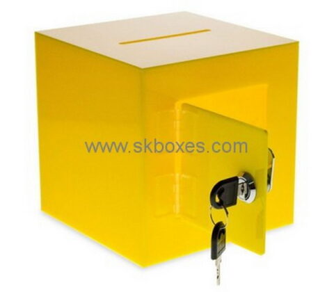 Custom yellow acrylic lockable donation box BDC-2079