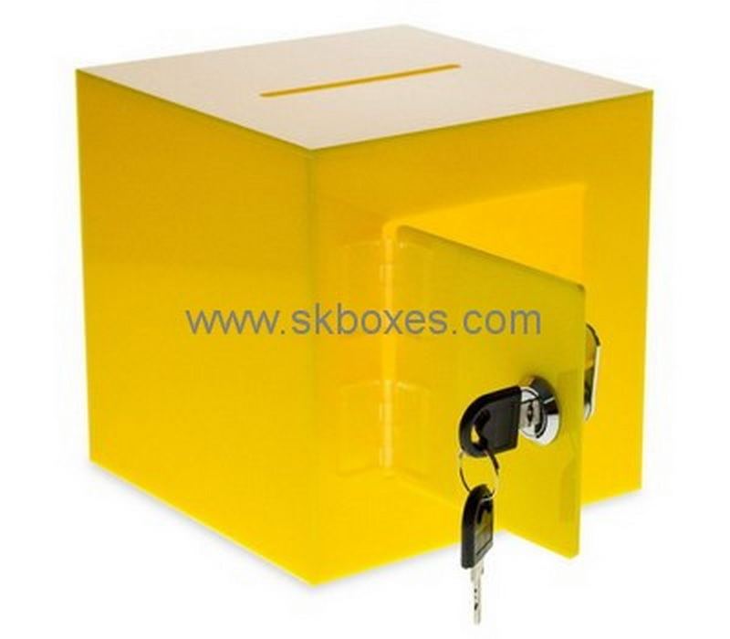Custom yellow acrylic lockable donation box BDC-2079