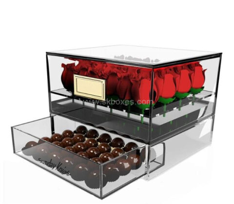 Wholesale custom acrylic rose gift box with drawer organizer