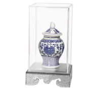 Custom acrylic collectibles display box with silver base